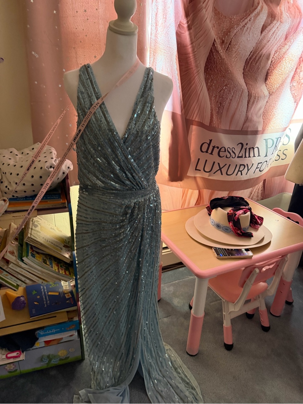 Mac Duggal Sequined Light Blue Prom Gown